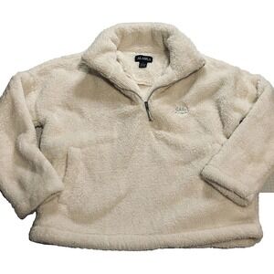 Alaska 1/4 Zip Fuzzy Warm Thick Fleece Pullover Women's SMALL Cream Long Sleeves